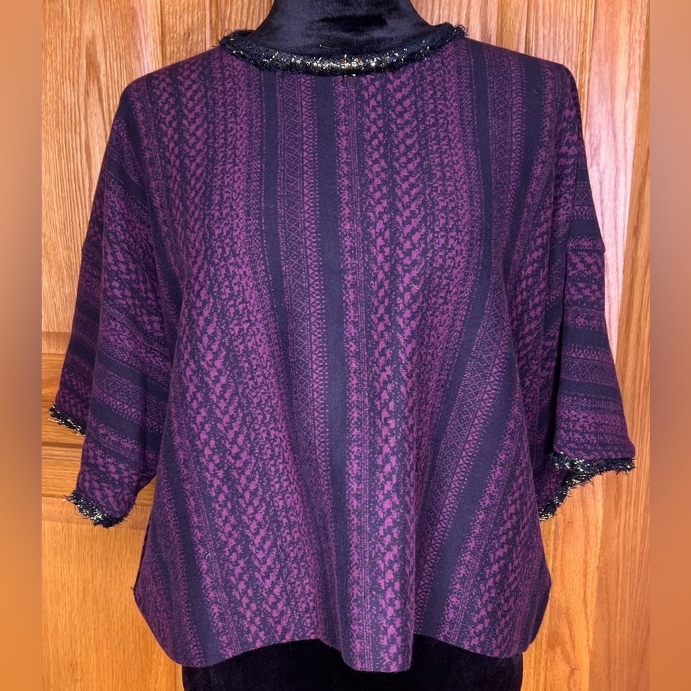 Cynthia Vincent Knits Metallic Trim Boxy Sweater Top Purple & Black Vintage‎
